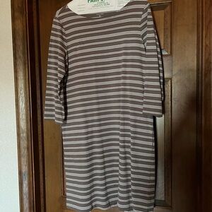 Garnet Hill Long Sleeve Brown and White Dress